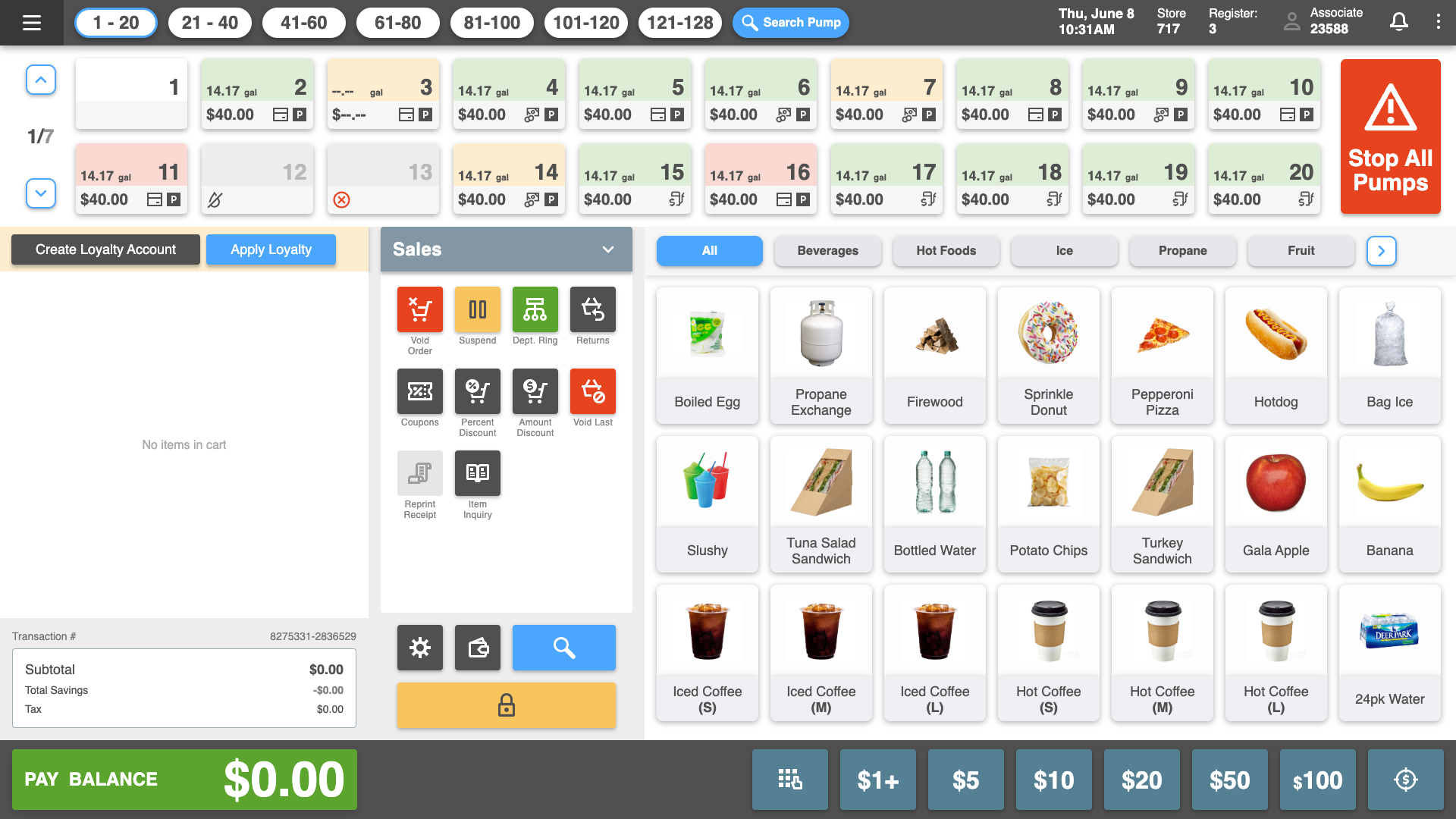 Default POS home with empty cart