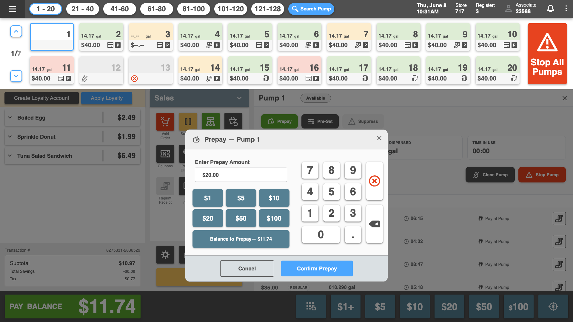 Prepay callback with amount entered