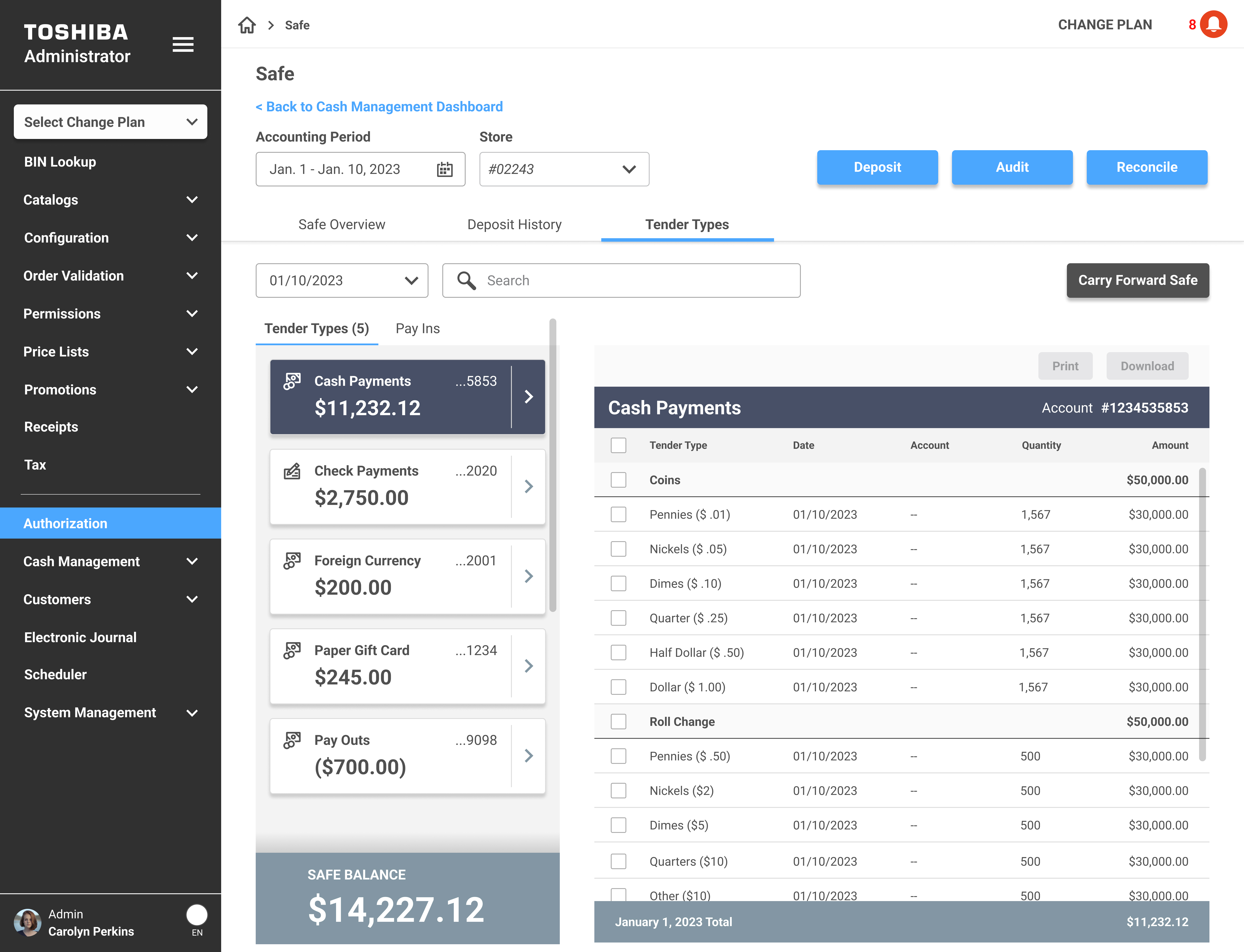 Store Accounts Tender Types